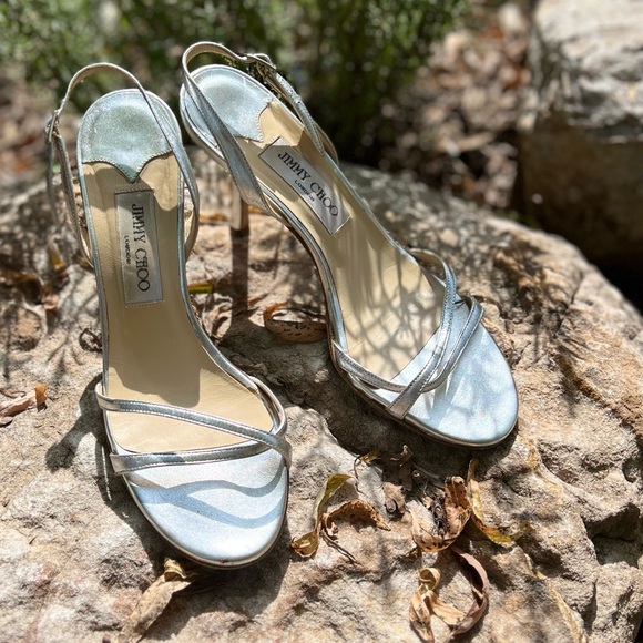 90s Strappy Napa Silver Leather Jimmy Choo Heels Stilettos | 39 - Picture 1 of 11